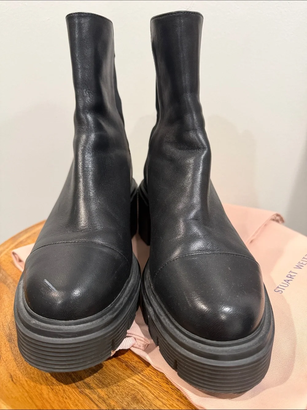 Stuart Weitzman Black Leather Moto Ankle Boots